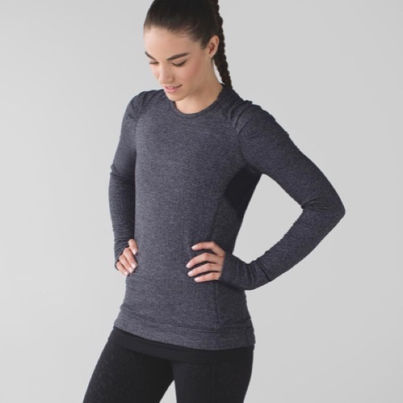 LULULEMON ATHLETICA Heathered Herringbone Black Think Fast Long Sleeves Size 6 - Picture 6 of 16